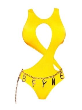 BFYNE Annyta XL Yellow Cutout One Piece Swimsuit NWT Resort Sexy